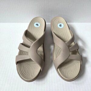 Crocs Shoes Womens 9 Beige Sanrah Strappy Wedge Slide On Sandals 204010 NWOT